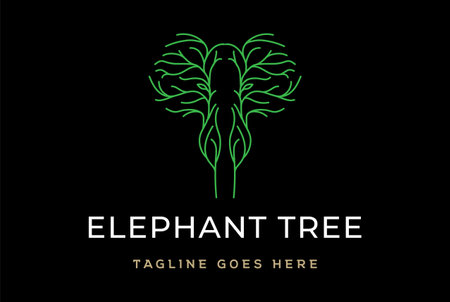 Simple Minimalist Elephant Head Face Tree Forest Logo Design Vectorのイラスト素材