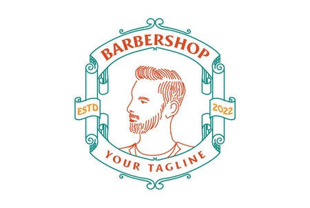 Retro Vintage Man Male Masculine Head for Barbershop Haircut Salon Style Badge Emblem Label Logo Designのイラスト素材
