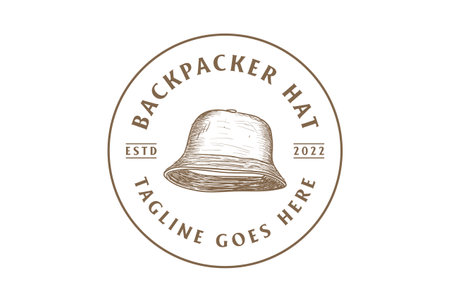 Vintage Retro Backpacker Hat for Outdoor Adventure Logo Design Vectorのイラスト素材