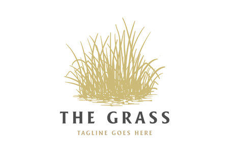 Vintage Retro Grass Meadow Lawn or Wheat Rice Farm Logo Design Vectorのイラスト素材