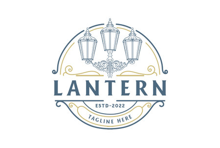 Circular Lantern Post Classic Street Lamp Restaurant Vintage Logo design vectorのイラスト素材