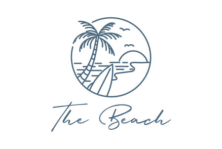 Sunset Palm Beach Wave Surf for Travel Surfing Logo Design Vectorのイラスト素材