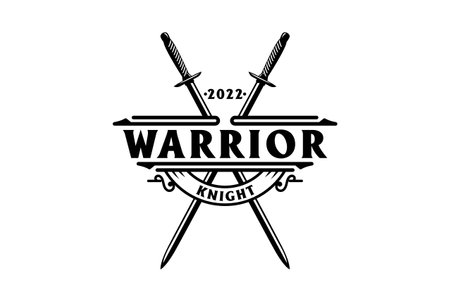Retro Vintage Crossed Sword Saber Blade Badge Emblem for Warrior Knight Logo Designのイラスト素材
