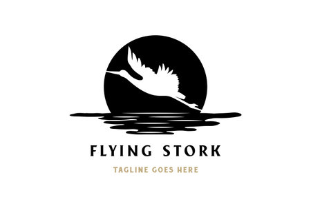 Sunset Sunrise with Flying Stork Heron Flamingo Ibis Bird Silhouette Logo Design Vectorのイラスト素材