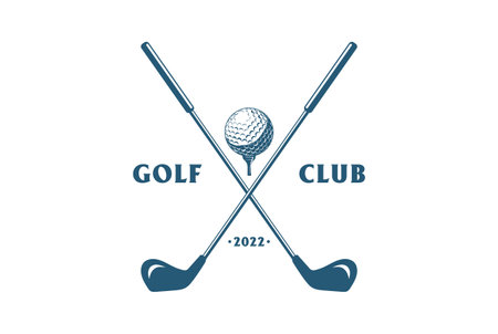 Vintage Crossed Golf Stick and Ball Tee for Sport Club Competition Logo Design Vectorのイラスト素材