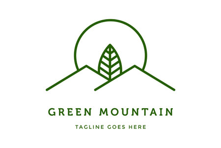 Simple Minimalist Landscape Hills Peaks with Natural Fresh Tree Leaf Vector logo designのイラスト素材