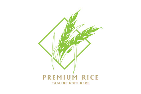 Simple Minimalist Wheat Grain Rice Grass for Bread Cake Bakery Product or Brewery Craft Beer Logo Designのイラスト素材