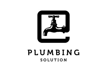 Vintage Square Pipe with Water Faucet for Tap Plumbing Sanitary Service Logo Design Vectorのイラスト素材