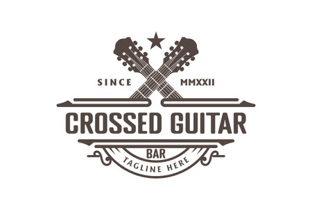 Vintage Retro Crossed Country Guitar for Music Saloon Bar Cowboy Logo Design Vectorのイラスト素材
