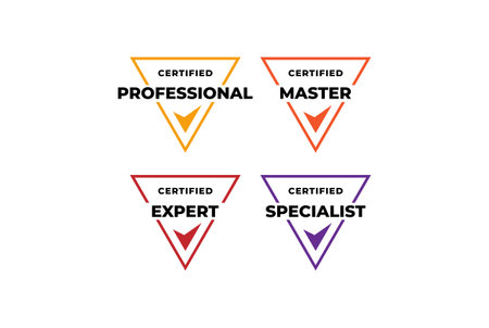 Triangle Certified Badge Emblem Label logo design for company training badge certificates to determine based on criteria vector illustration templateのイラスト素材
