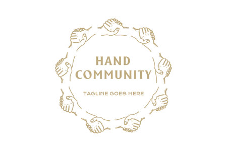 Vintage Retro Star Circular Hand Handshake for Unity Community Charity Foundation Logo Designのイラスト素材