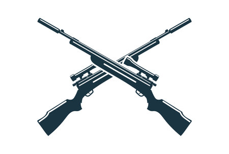 Crossed Guns Badge Emblem Label for Wildlife Hunting Club Logo Design Vectorのイラスト素材