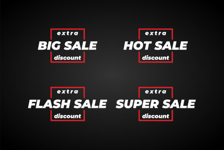 Simple Minimalist Square Big Hot Super Flash Sale Text for Supermarket Sale Discount Promo Illustration Vectorのイラスト素材