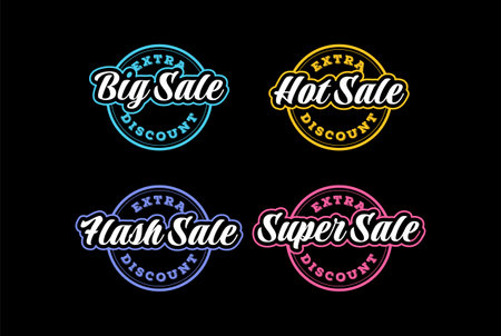 Vintage Retro Big Hot Super Flash Sale for Supermarket Sale Discount Promo Badge Emblem Label Sticker Stamp Seal Logo Designのイラスト素材