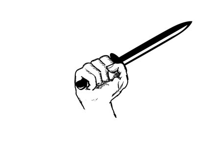 Hand Drawn Sketch Hand Hold Dagger Knife Sword Illustration Vectorのイラスト素材