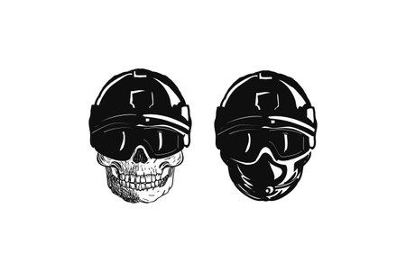 Skull Elite Army Force Navy Helmet Head Face for Military or Game T Shirt Logo Design Vectorのイラスト素材