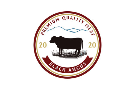 Vintage Black Angus Cow Cattle Farm Livestock for Beef Badge Emblem Label Logo Design Vectorのイラスト素材