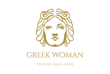 Luxury Beauty Greek Woman Girl Lady Goddess Head Face Hair Logo Design Vectorのイラスト素材