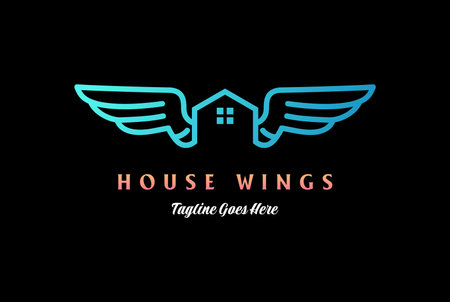 Simple Minimalist Modern House Wings Monogram Line for Real Estate Property or Hotel Inn Cabin Logo Designのイラスト素材