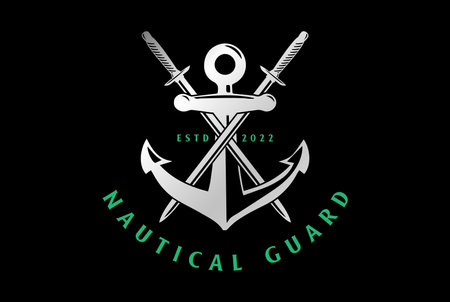 Crossed Sword Blade Anchor Hook for Ocean Sail Nautical Guard or Yacht Boat Navy Logo Designのイラスト素材