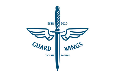 Vintage Sword Blade Dagger with Wings for Angel Tattoo Military or Guard Logo Design Vectorのイラスト素材