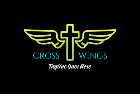Simple Minimalist Christian Catholic Jesus Cross with Wings Monogram Line for Angel Church Chapel Logo Designのイラスト素材