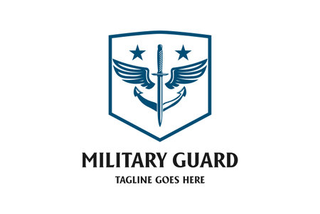 Dagger Sword Anchor Wings and Star with Shield Badge Emblem for Military Guard Logo Designのイラスト素材