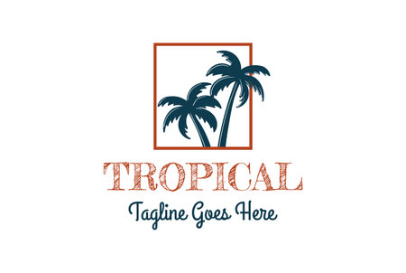 Simple Minimalist Square frame with Coconut Palm Trees for Tropical Beach Logo Designのイラスト素材