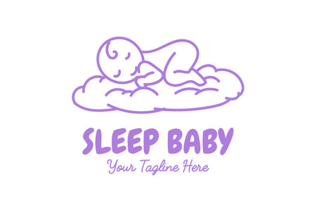 Cute Funny Baby Sleep on Cloud Logo Design Vectorのイラスト素材