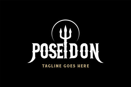 Vintage Retro Trident Poseidon Text Word Type Font Lettering Calligraphy Logo Design Vectorのイラスト素材
