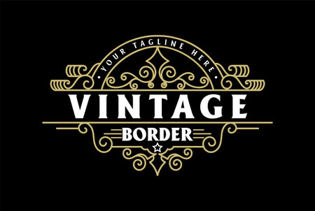 Golden Vintage Retro Ornament Blank Border Frame Royal Badge Emblem Stamp Label Logo Design Vectorのイラスト素材