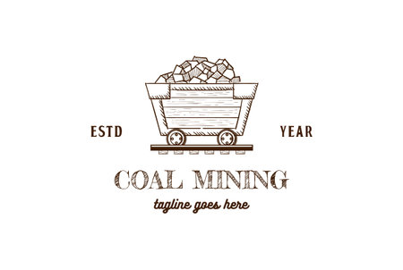 Vintage Retro Coal Mining Cart Wagon Logo Design Vectorのイラスト素材