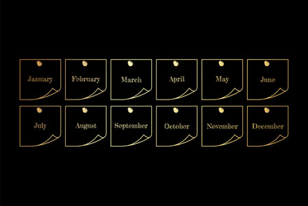 Elegant Luxury Golden Paper Pins Month Note for To Do Listのイラスト素材