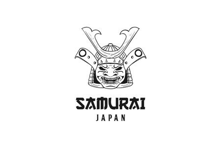 Vintage Japanese Samurai Mask Face Head Logo Design Vectorのイラスト素材