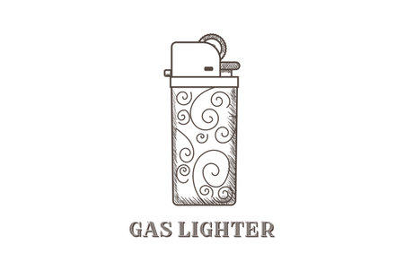 Vintage Old Ancient Classic Gas Lighter with Ornament Logo Designのイラスト素材