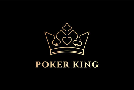 Elegant Luxury Golden Royal Playing Cards Heart Diamond Spade Club Symbol with King Queen Crown Logoのイラスト素材