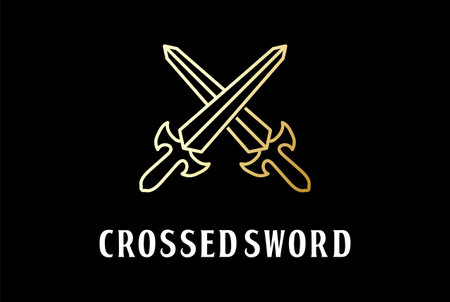 Ancient Golden Crossed Sword for War Battle Game Logo Design Vectorのイラスト素材