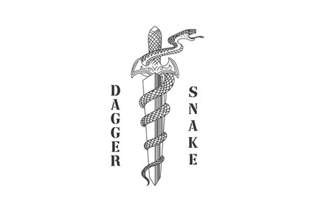 Vintage Hipster Dagger Sword Stiletto Poniard Knife Cobra Mamba Python Anaconda Viper Snake for Tattoo Logo Designのイラスト素材