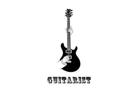 Vintage Retro Hand Guitar for Guitarist Rock Music Show Concert Festival Logo Designのイラスト素材