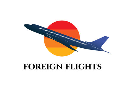 Sunset Sky Flight Plane for Foreign Tourism Vacation Transportation Logo Designのイラスト素材