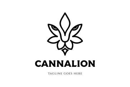 Simple Minimalist Cannabis Marijuana Ganja leaf Lion Head for CBD Oil Hemp Logoのイラスト素材