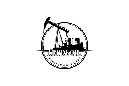 Vintage Retro Crude Oil Mining Pump Machine Logo designのイラスト素材