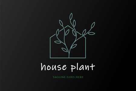 Simple Elegant House with Plant Leaf Line Style Logo Designのイラスト素材