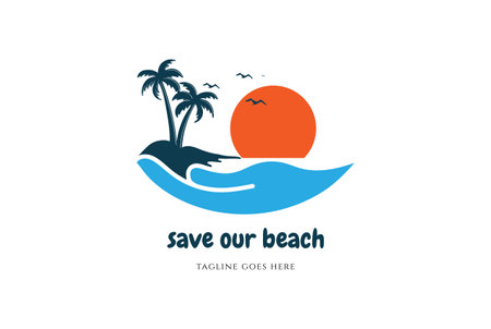 Protect Save Hand Tropical Beach Logo Design Vectorのイラスト素材