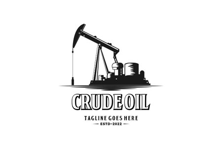 Vintage Retro Crude Oil Mining Pump Machine Silhouette Logo designのイラスト素材