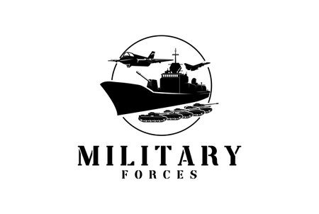 Vintage Fighter Jet Air force Navy Seal Ship and Tank for Military Army Soldier Logo Designのイラスト素材