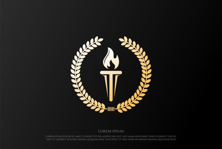 Luxury Golden Burn Torch with Laurel Leaf Badge Emblem Logoのイラスト素材
