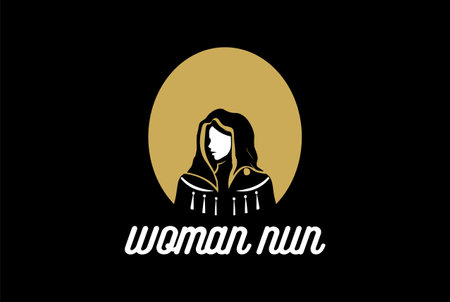 Night Moon Woman Girl Lady Nun Veil Logo Design vectorのイラスト素材