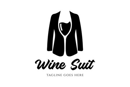 Wine Glass Tuxedo Suit Bow Tie for Luxury Bar Dinner Restaurant Waiter Bartender Logo designのイラスト素材