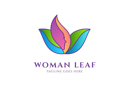 Beauty Woman Girl Lady Face Head with Lotus Leaf for Yoga or Cosmetics Logo Designのイラスト素材